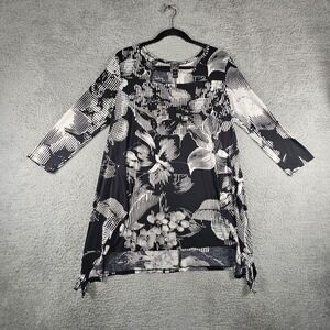 Ciara Sun Woo Top Women S‎ Black Floral Mosaic Artsy Abstract Slinky Slouchy